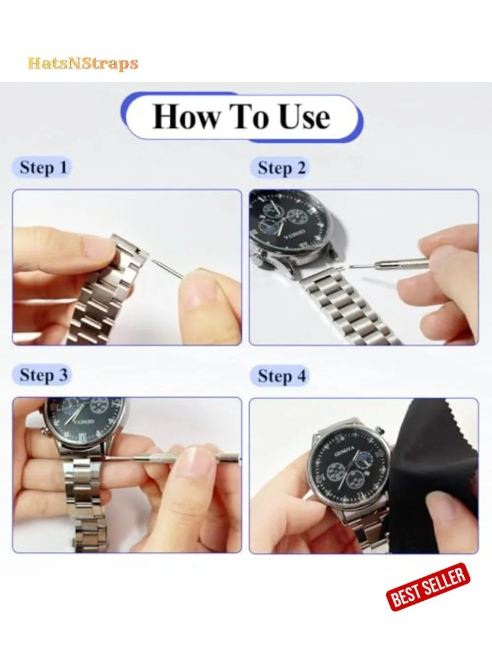 Watch Band Pins Kit with Spring Bars & Tools, Stainless Steel Repair Set